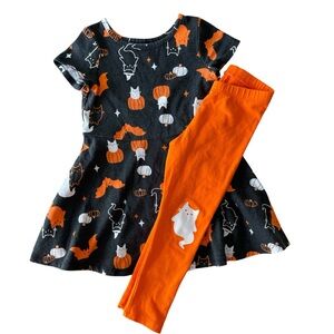Black A-Line Knee-Length Dress with Orange leggings